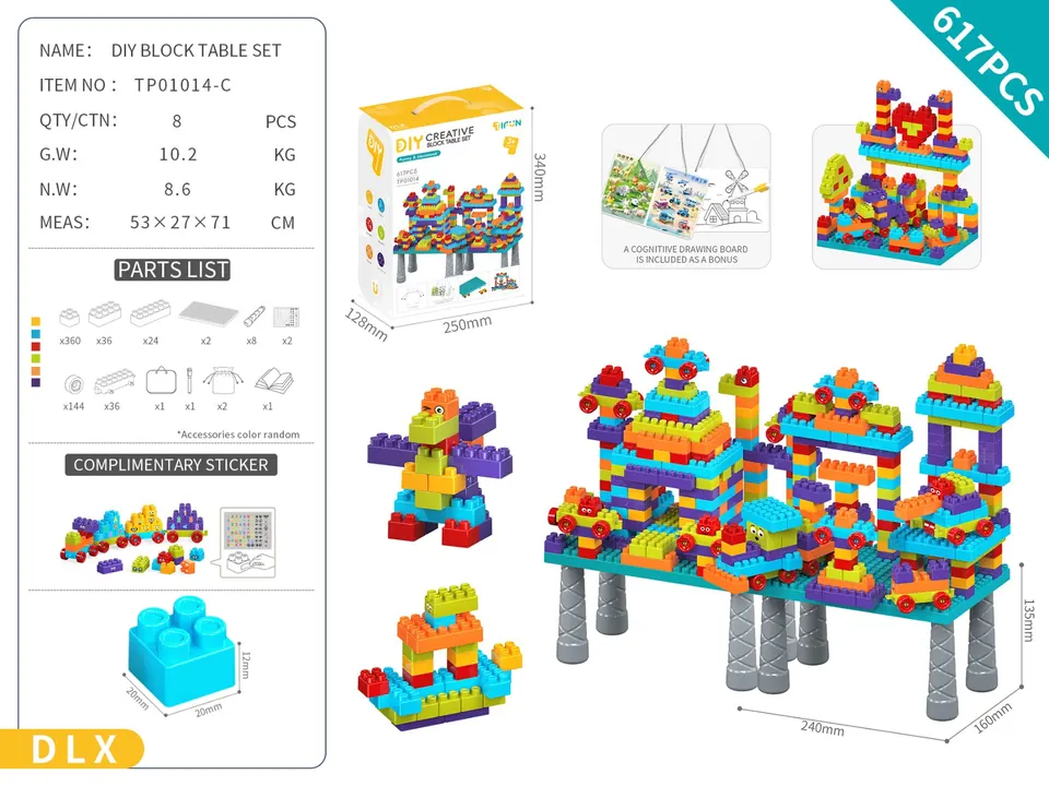 DIY Assembled Particle Building Block Table Set About 617Pcs/Classic Color/Luxury Version (diy assembled building block puzzle toy assembled building block particle building block table with inserted building blocks) Portable Box wholesale from Qili Toys