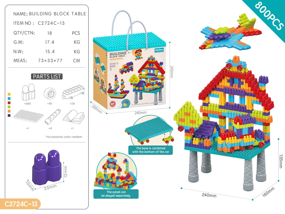DIY Second Generation Bullet Building Block Table Set 800Pcs/Rainbow Color Storage Box wholesale from Qili Toys