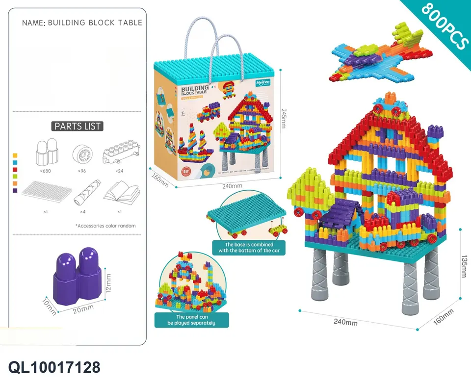DIY Second Generation Bullet Building Block Table Set 800Pcs/Rainbow Color Storage Box wholesale from Qili Toys