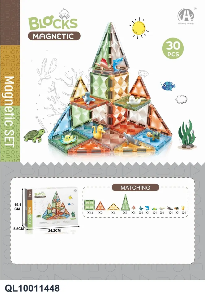 Diamond 7.5Cm Magnetic Tiles - Ocean Theme, 30Pcs Sealed Box wholesale from Qili Toys