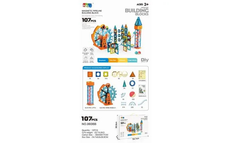 Electric Ferris Wheel Magnetic Pipe Building Blocks (107PCS Color Box wholesale from Qili Toys
