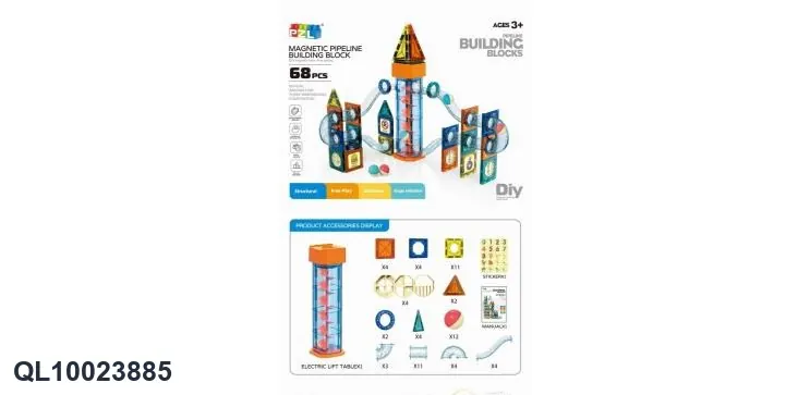 Electric Lift Table Magnetic Pipe Building Blocks (68pcs) Color Box wholesale from Qili Toys