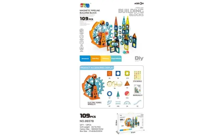 Electric Magnetic Pipe Building Blocks (109pcs) Color Box wholesale from Qili Toys
