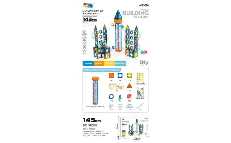 Electric Magnetic Pipe Building Blocks (143pcs) Color Box wholesale from Qili Toys