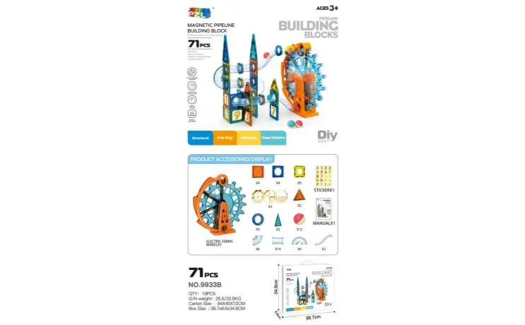 Electric Magnetic Pipe Building Blocks (71pcs) Color Box wholesale from Qili Toys