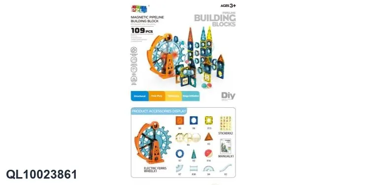Electric Magnetic Pipe Building Blocks (109pcs) Color Box wholesale from Qili Toys