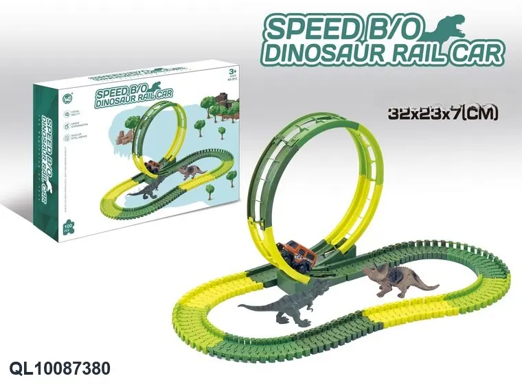 Fast-Speed Electric Dinosaur Track Car (without flashing lights, 100 pieces, requires 2 aaa batteries - not included, no battery included) Color Box wholesale from Qili Toys