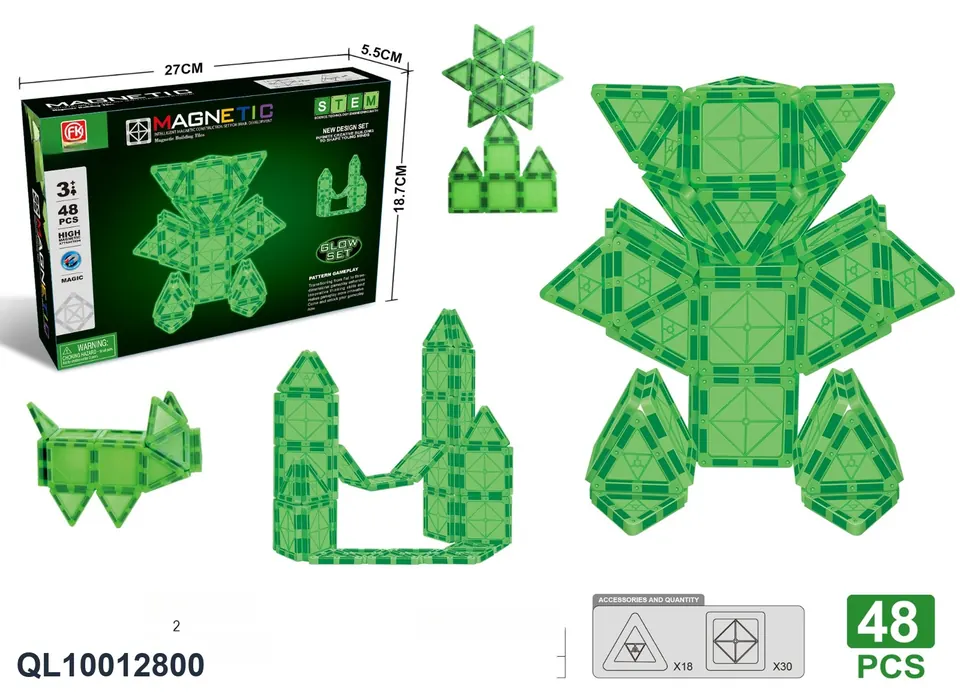 Glow-in-the-Dark Magnetic Tiles Building Set (48 pcs) Color Box wholesale from Qili Toys