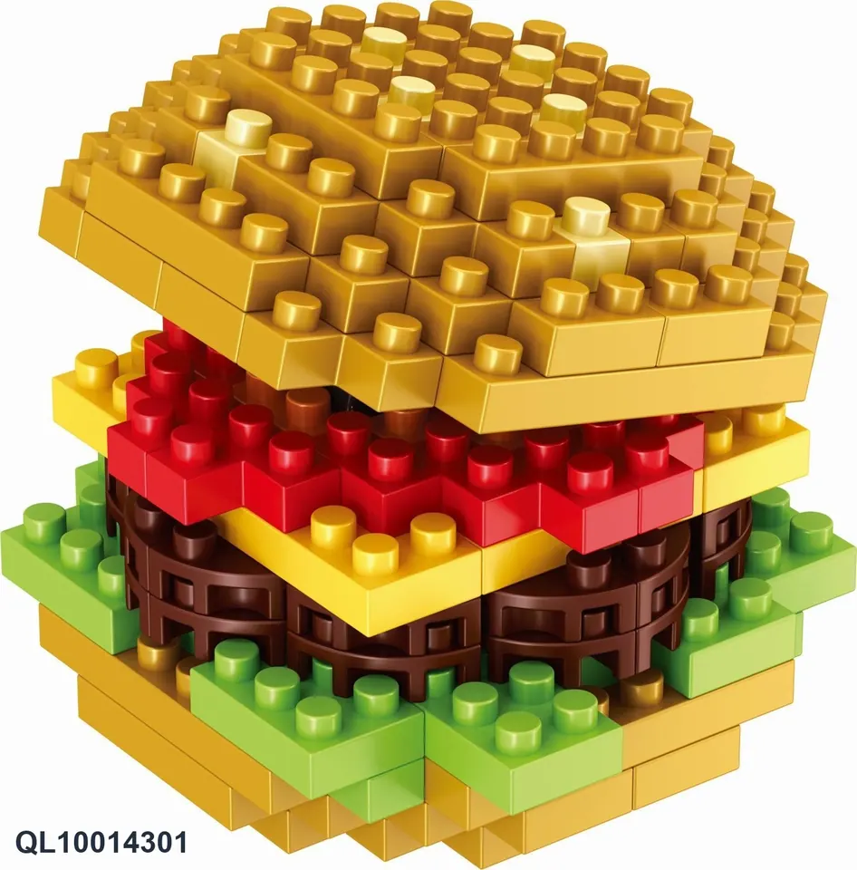 Hamburger Building Blocks (micro particle fast food building blocks small particle building blocks assembled educational toys) Color Bag wholesale from Qili Toys