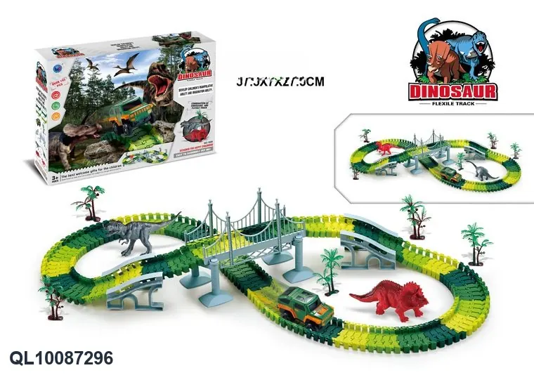 High-Speed Electric Dinosaur Track Car (without flashing lights, 192 pieces, 160 tracks, includes 1 aa battery battery not included) Color Box wholesale from Qili Toys
