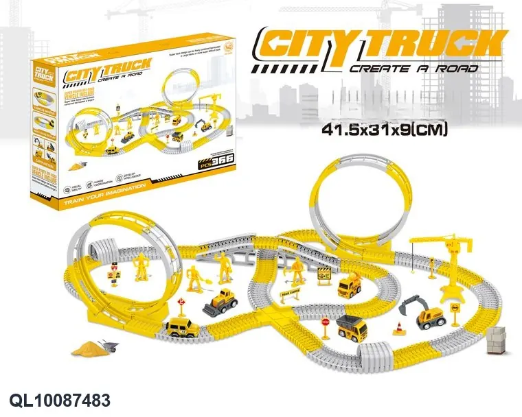 High-Speed Electric Engineering Track Car (without flashing lights, 366 pieces, requires 2 aaa batteries - not included) Color Box wholesale from Qili Toys