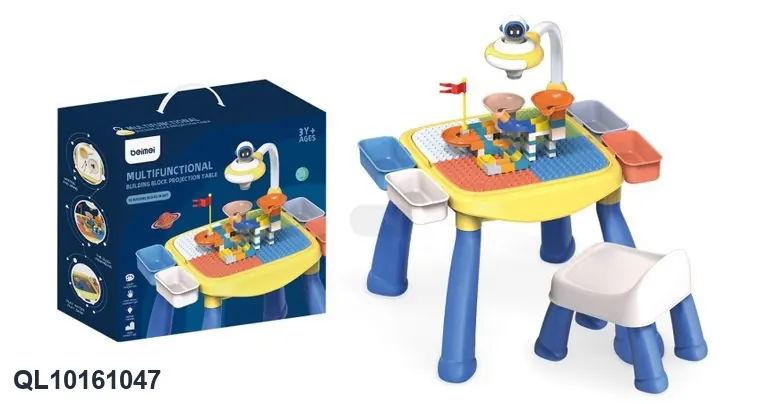 Large, Dream-Themed Building Block Table + Chair + 74-Piece Building Block Set Color Box wholesale from Qili Toys