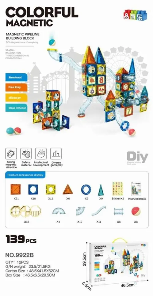 Magnetic Pipe Building Blocks (139pcs) Color Box wholesale from Qili Toys