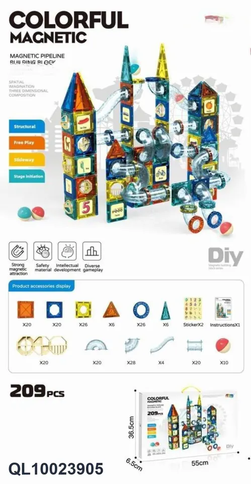 Magnetic Pipe Building Blocks (209pcs) Color Box wholesale from Qili Toys