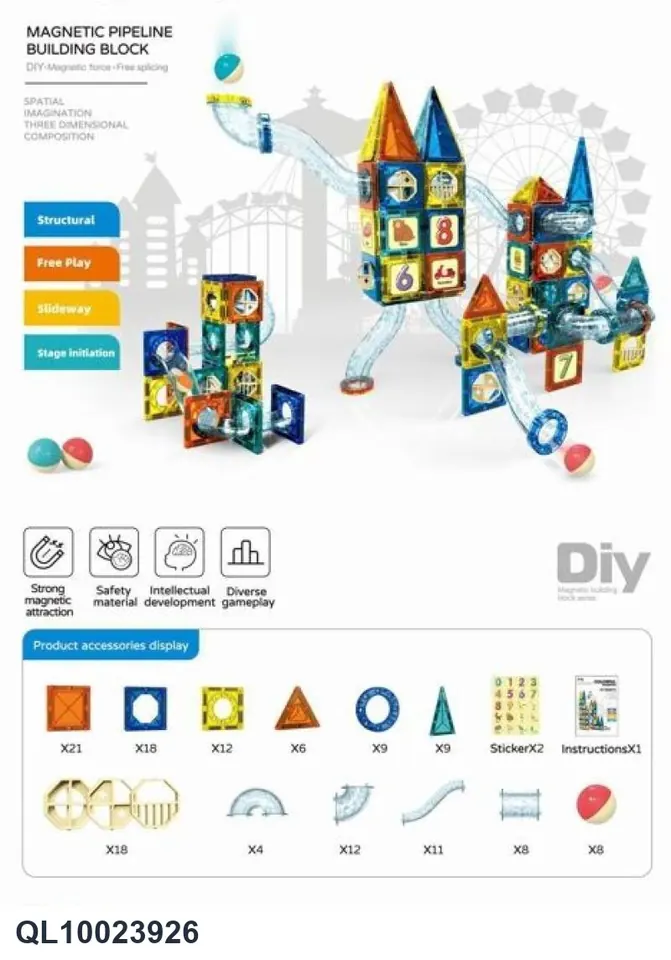 Magnetic Pipe Building Blocks (139pcs) Color Box wholesale from Qili Toys