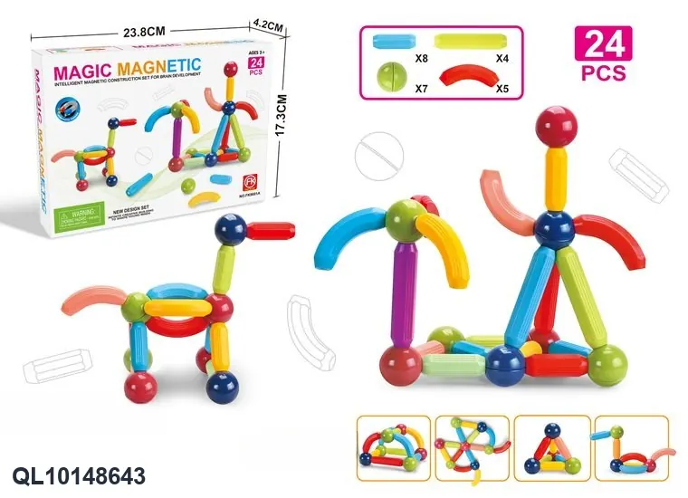 Magnetic Rod Building Set (24 pcs) Color Box wholesale from Qili Toys