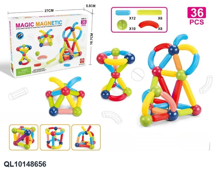 Magnetic Rod Building Set (36 pcs) Color Box wholesale from Qili Toys