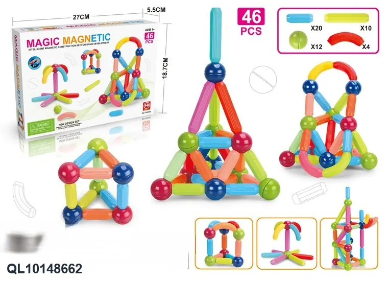 Magnetic Rod Building Set (46 pcs) Color Box wholesale from Qili Toys