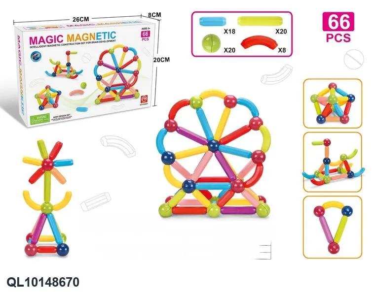 Magnetic Rod Building Set (66 pcs) Color Box wholesale from Qili Toys