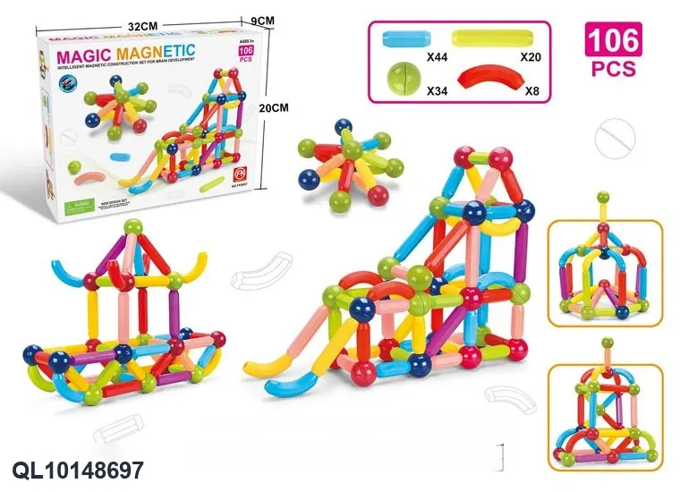 Magnetic Rod Building Set (106 pcs) Color Box wholesale from Qili Toys