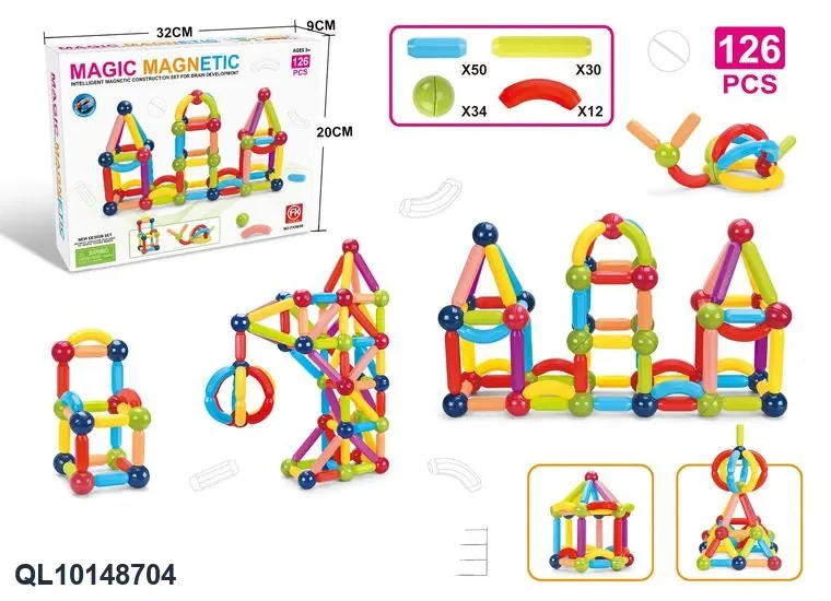 Magnetic Rod Building Set (126 pcs) Color Box wholesale from Qili Toys