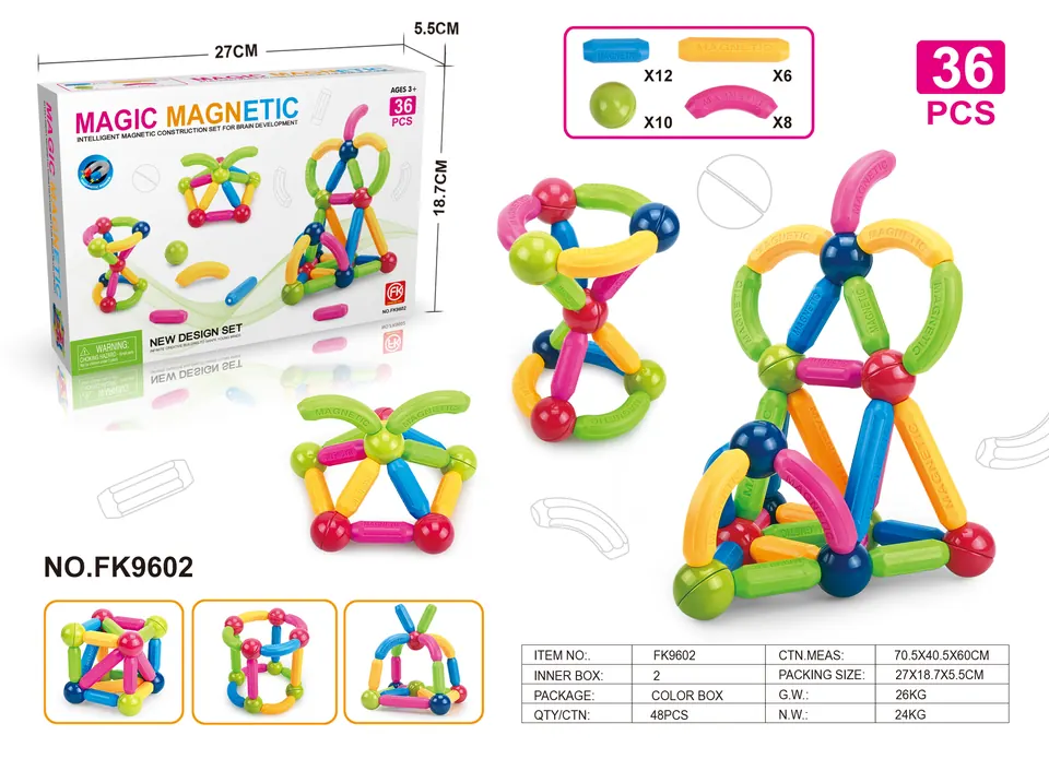 Magnetic Rod Building Set (36 pcs) Color Box wholesale from Qili Toys