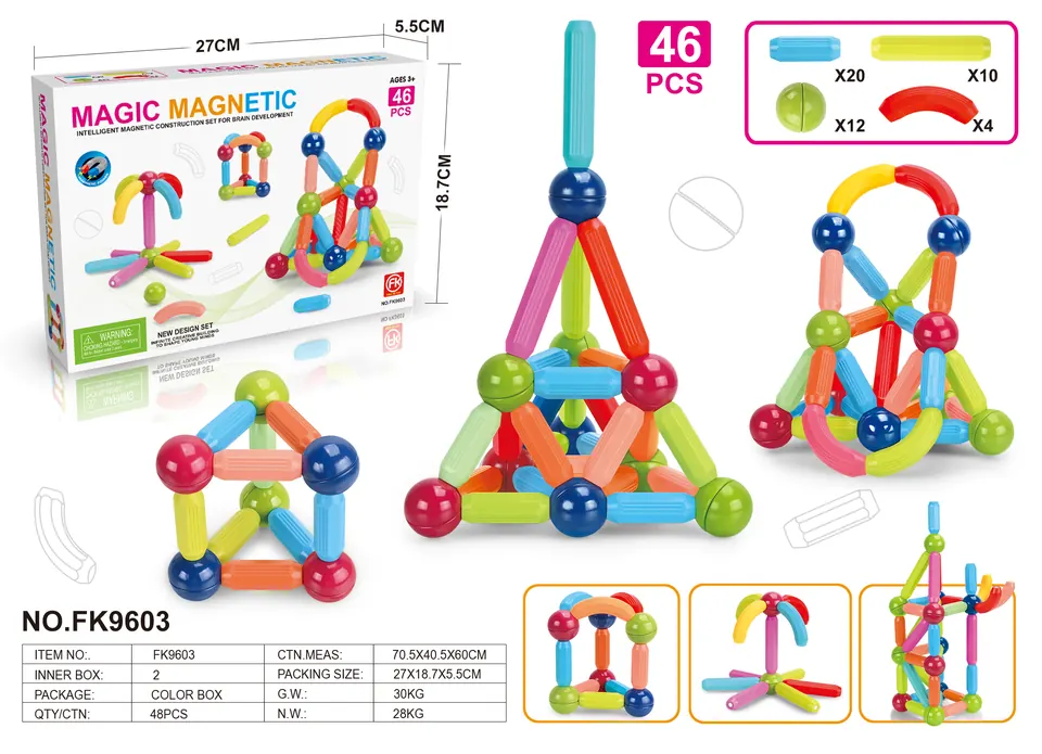 Magnetic Rod Building Set (46 pcs) Color Box wholesale from Qili Toys