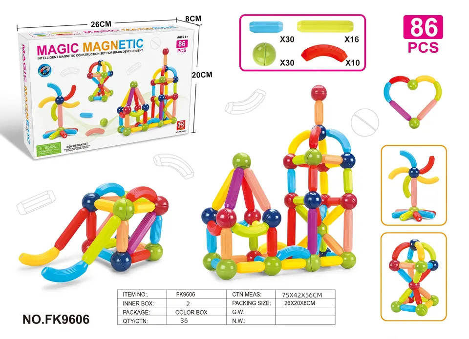 Magnetic Rod Building Set (86 pcs) Color Box wholesale from Qili Toys