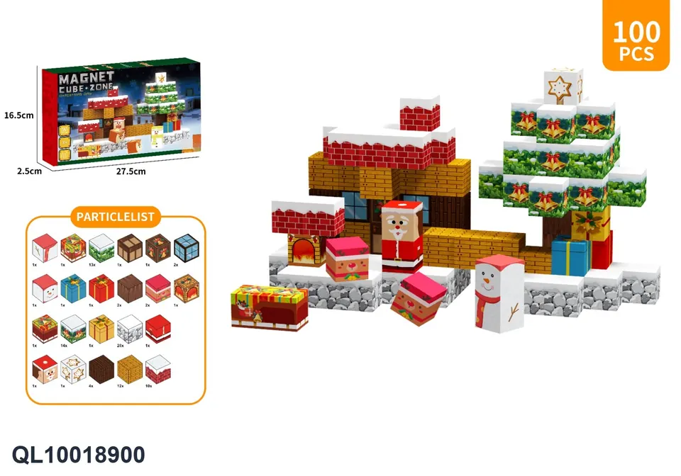 Magnetic Square Building Blocks-Christmas Scene 100PCS Color Box wholesale from Qili Toys