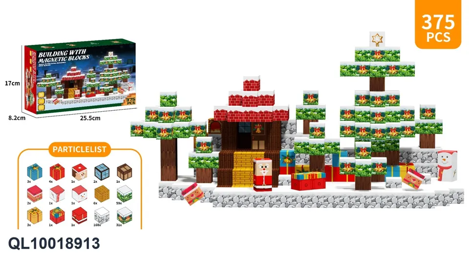 Magnetic Square Building Blocks-Christmas Scene 375PCS Color Box wholesale from Qili Toys