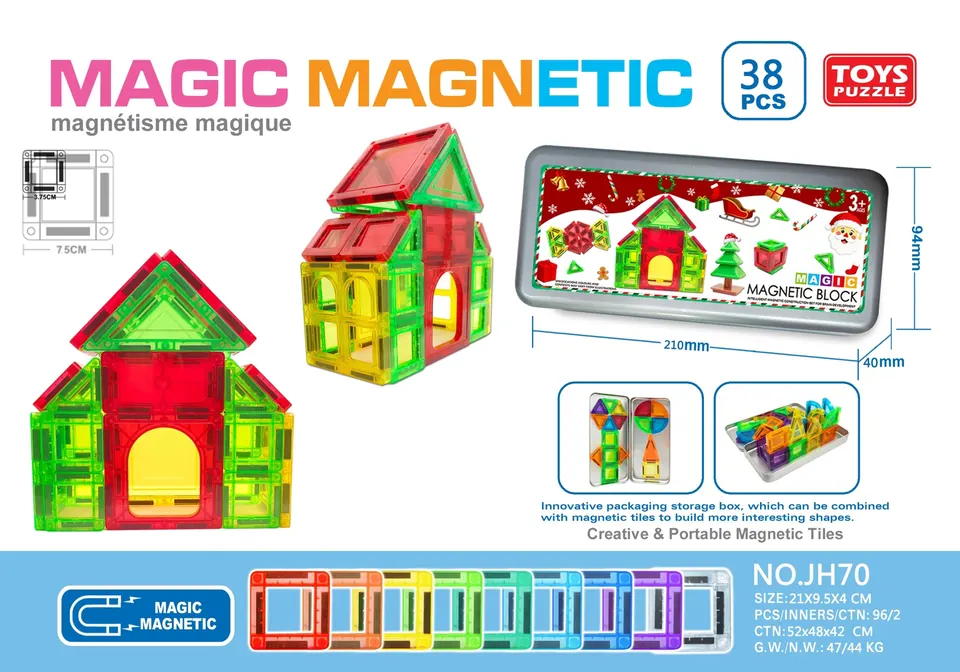 Magnetic Tiles Building Set (38 pcs) Tin Box wholesale from Qili Toys
