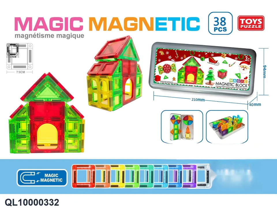Magnetic Tiles Building Set (38 pcs) Tin Box wholesale from Qili Toys
