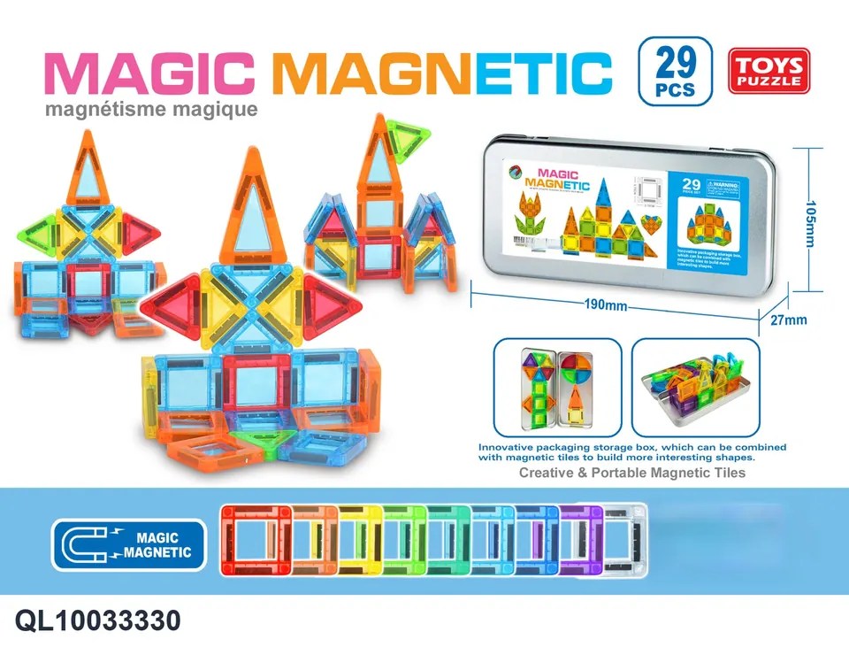 Magnetic Tiles Building Set (29 pcs) Tin Box wholesale from Qili Toys