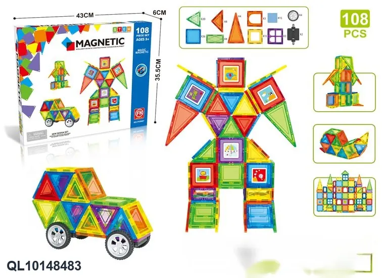 Magnetic Tiles Building Set (108 pcs) Color Box wholesale from Qili Toys