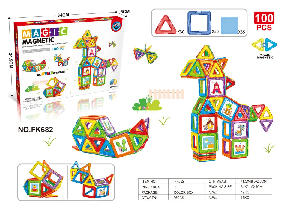 Magnetic Tiles Building Set (100 pcs) Color Box wholesale from Qili Toys