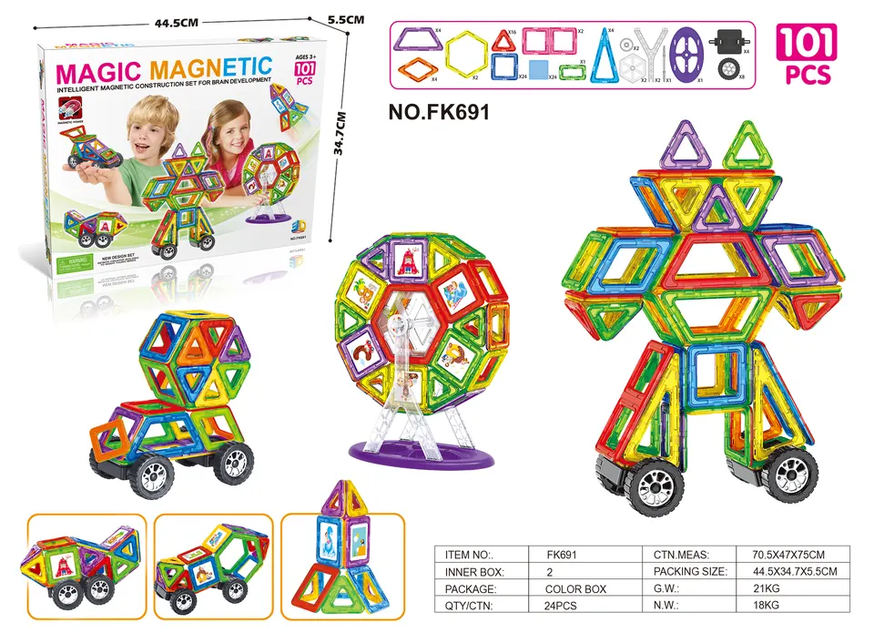 Magnetic Tiles Building Set (101 pcs) Color Box wholesale from Qili Toys