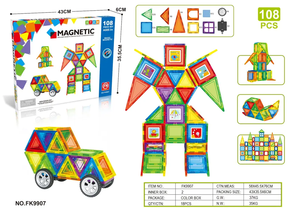 Magnetic Tiles Building Set (108 pcs) Color Box wholesale from Qili Toys