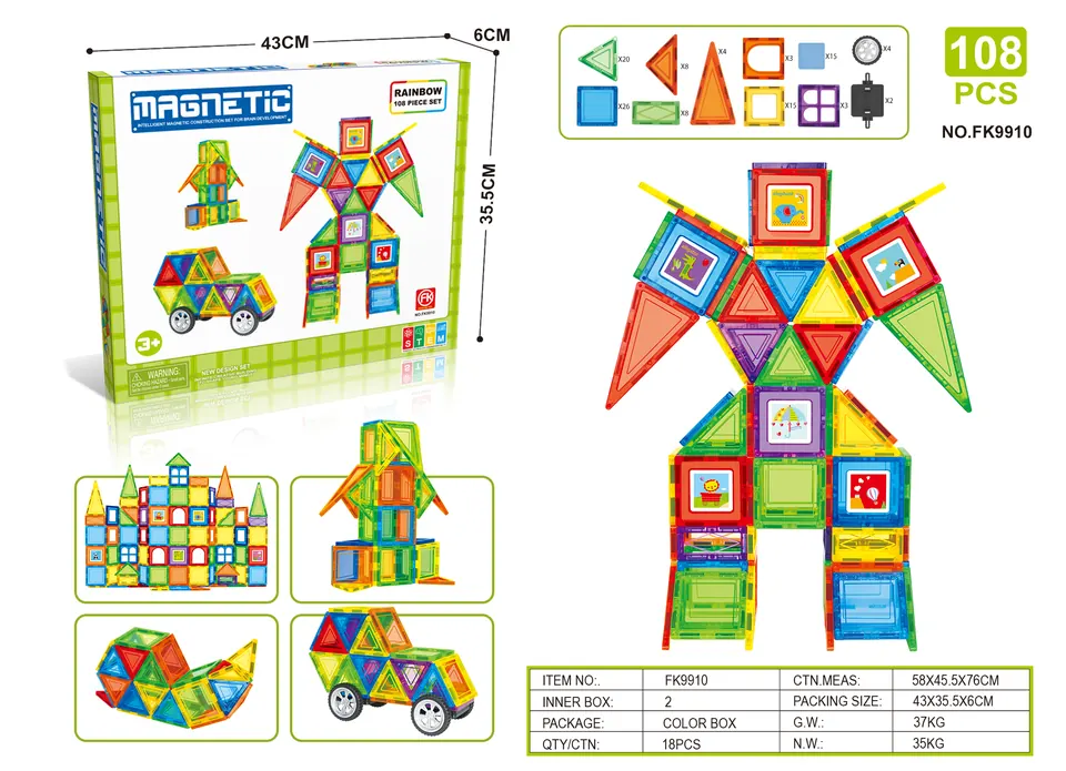 Magnetic Tiles Building Set (108 pcs) Color Box wholesale from Qili Toys