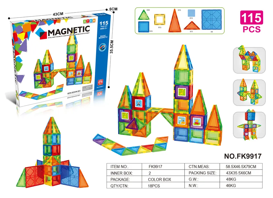 Magnetic Tiles Building Set (115 pcs) Color Box wholesale from Qili Toys