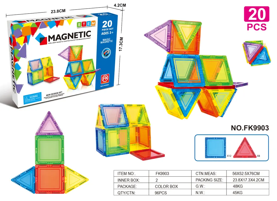 Magnetic Tiles Building Set (20 pcs) Color Box wholesale from Qili Toys