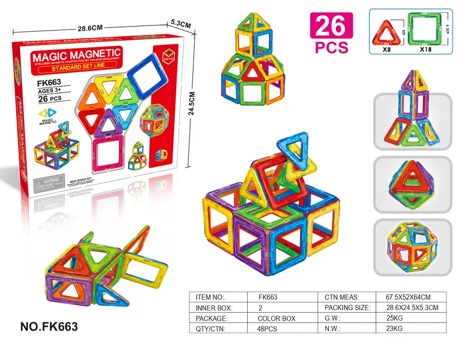 Magnetic Tiles Building Set (26 pcs) Color Box wholesale from Qili Toys