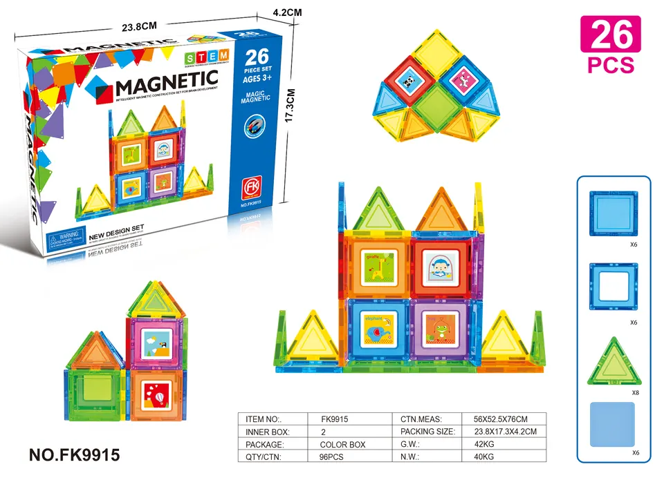 Magnetic Tiles Building Set (26 pcs) Color Box wholesale from Qili Toys