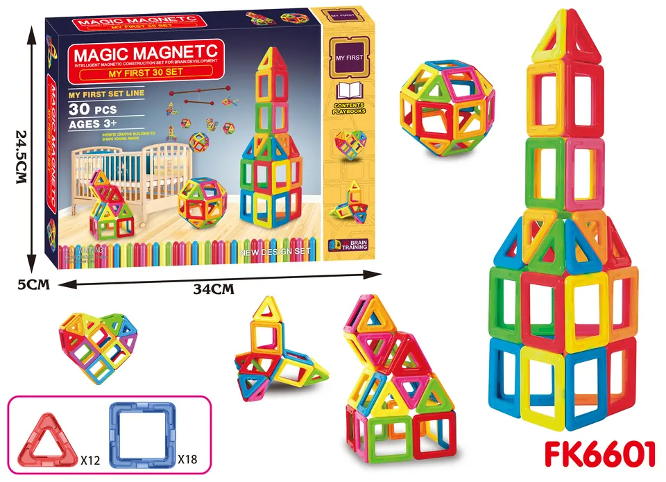Magnetic Tiles Building Set (30 pcs) Color Box wholesale from Qili Toys