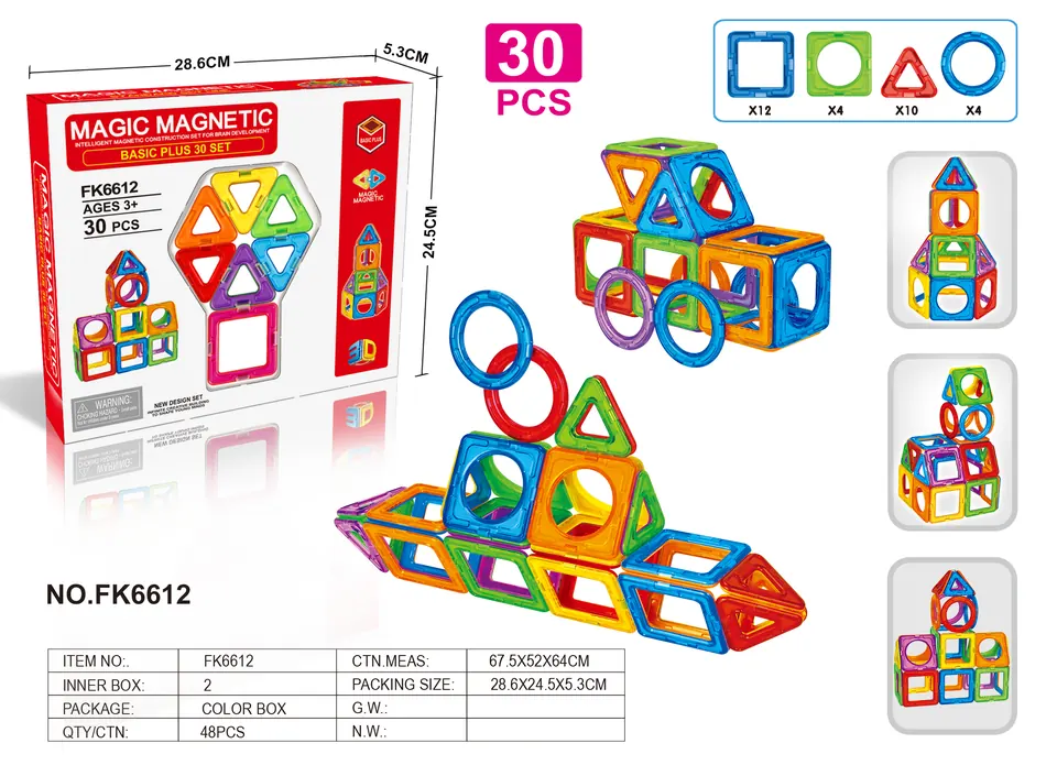 Magnetic Tiles Building Set (30 pcs) Color Box wholesale from Qili Toys