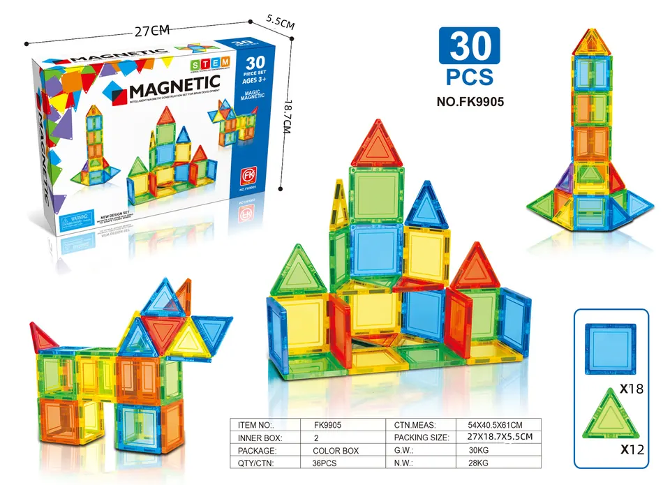 Magnetic Tiles Building Set (30 pcs) Color Box wholesale from Qili Toys