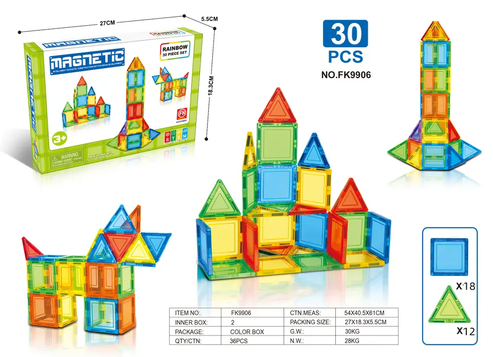 Magnetic Tiles Building Set (30 pcs) Color Box wholesale from Qili Toys