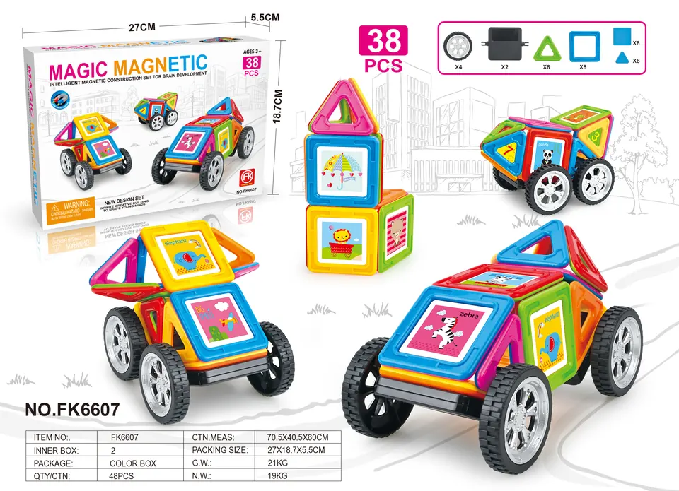 Magnetic Tiles Building Set (38 pcs) Color Box wholesale from Qili Toys