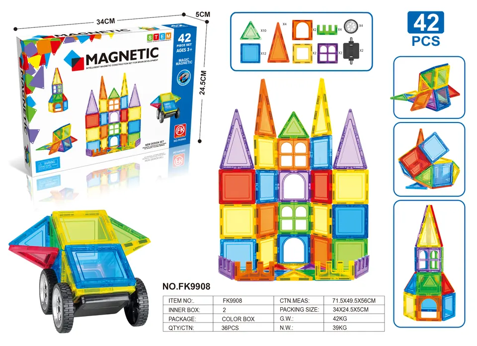 Magnetic Tiles Building Set (42 pcs) Color Box wholesale from Qili Toys