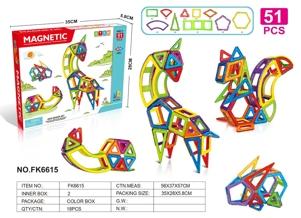 Magnetic Tiles Building Set (51 pcs) Color Box wholesale from Qili Toys
