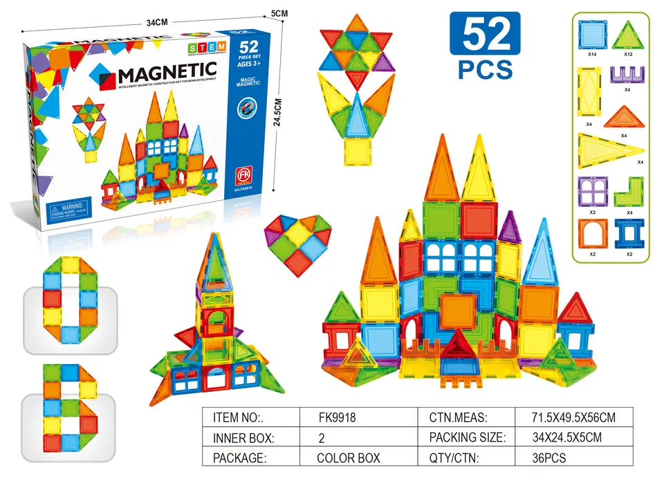 Magnetic Tiles Building Set (52 pcs) Color Box wholesale from Qili Toys